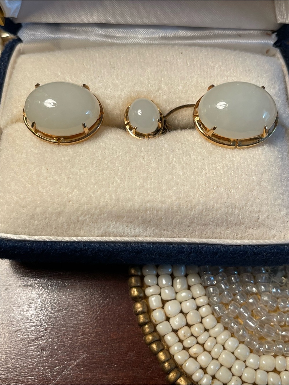 Classic White Cabochon Gold-Tone Cufflinks and Tie Pin Set - Men's Accessories